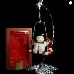 Vtg 2004 Lenox Ornament Swinging Snowman Candycane Porcelain 24K Gold Accent NIB